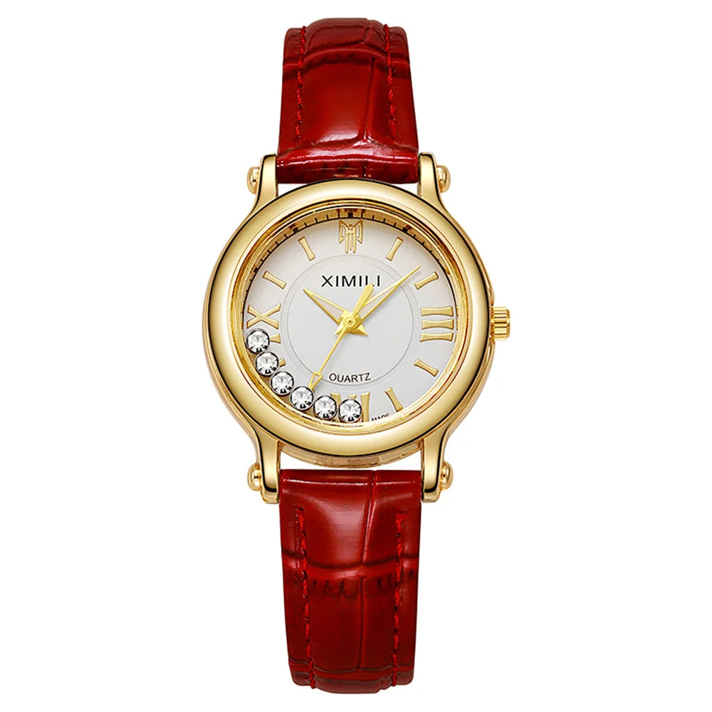 Ladies Fashion 2025 New Simple Roller Ball Small Quartz Watch Business Black Leather Women's Dress Clock Wristwatch