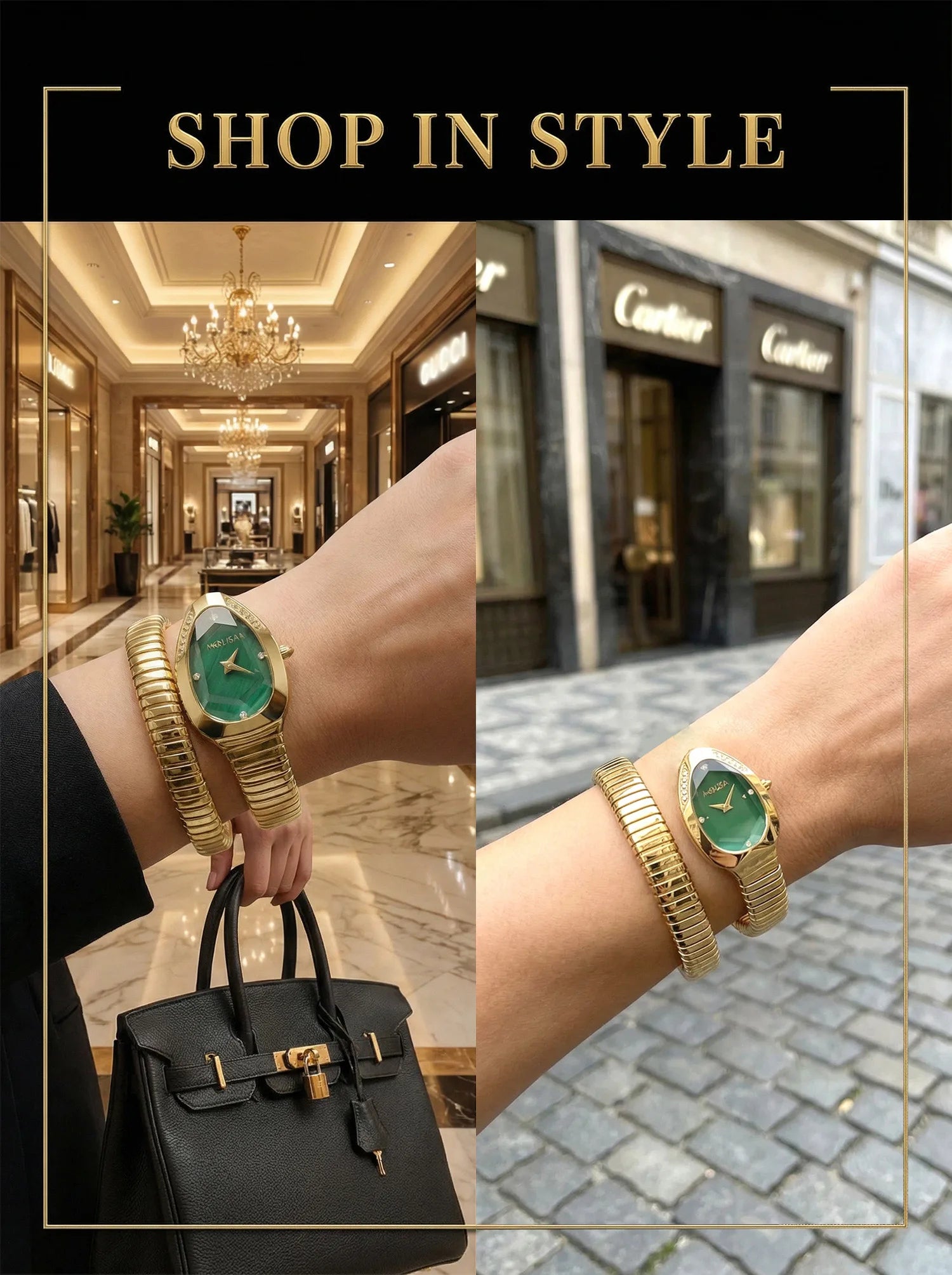 2026 High Quality Gold Diamond Set Snake Shaped Dress Watch Bangle Style Fashionable Unique Brand Same Style Women's Wristwatch