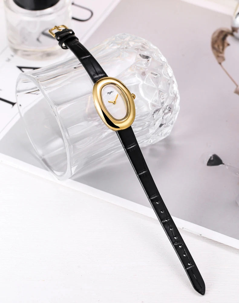 MYAR Women Watch for Girls Quartz Reloj Mujer Sliver Diamond Oval Shaped Orologio Ladies Wristwatch Simple Stainless Steel Clock