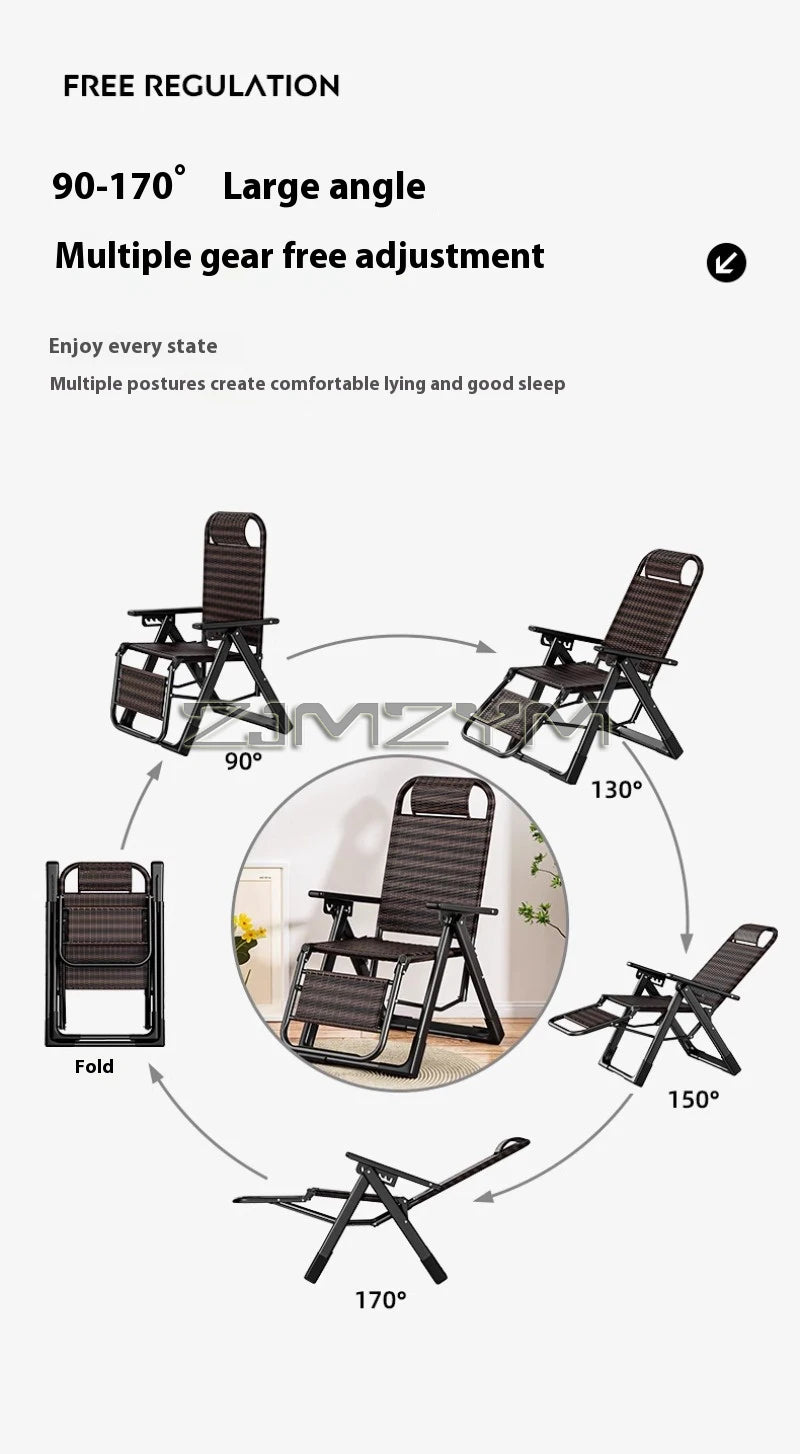 Folding Adjustable Backrest Recliner Comfortable Armchair Patio Nap Balcony Home Leisure Rattan Seating Lounge Chair