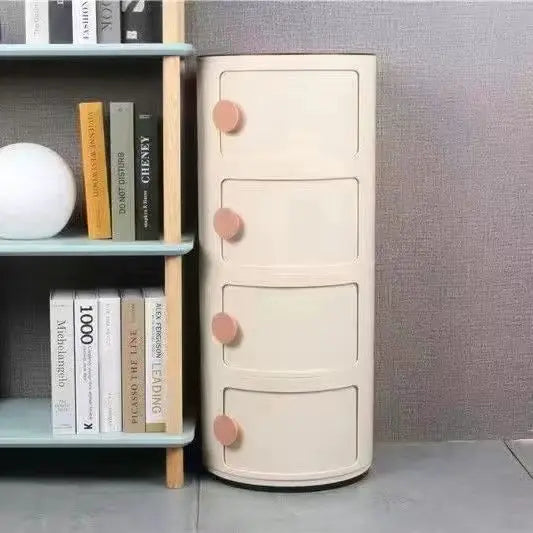 Plastic Round Bedside Nightstand with Drawers Practical Storage Box Cabinet Nightstand Chic Decor for Bedroom Living Room