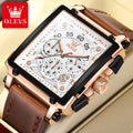 OLEVS Mens Watch Square Quartz Watch Multifunctional Business Watches For Man Waterproof Luminous Box Gift Leather Strap 9919