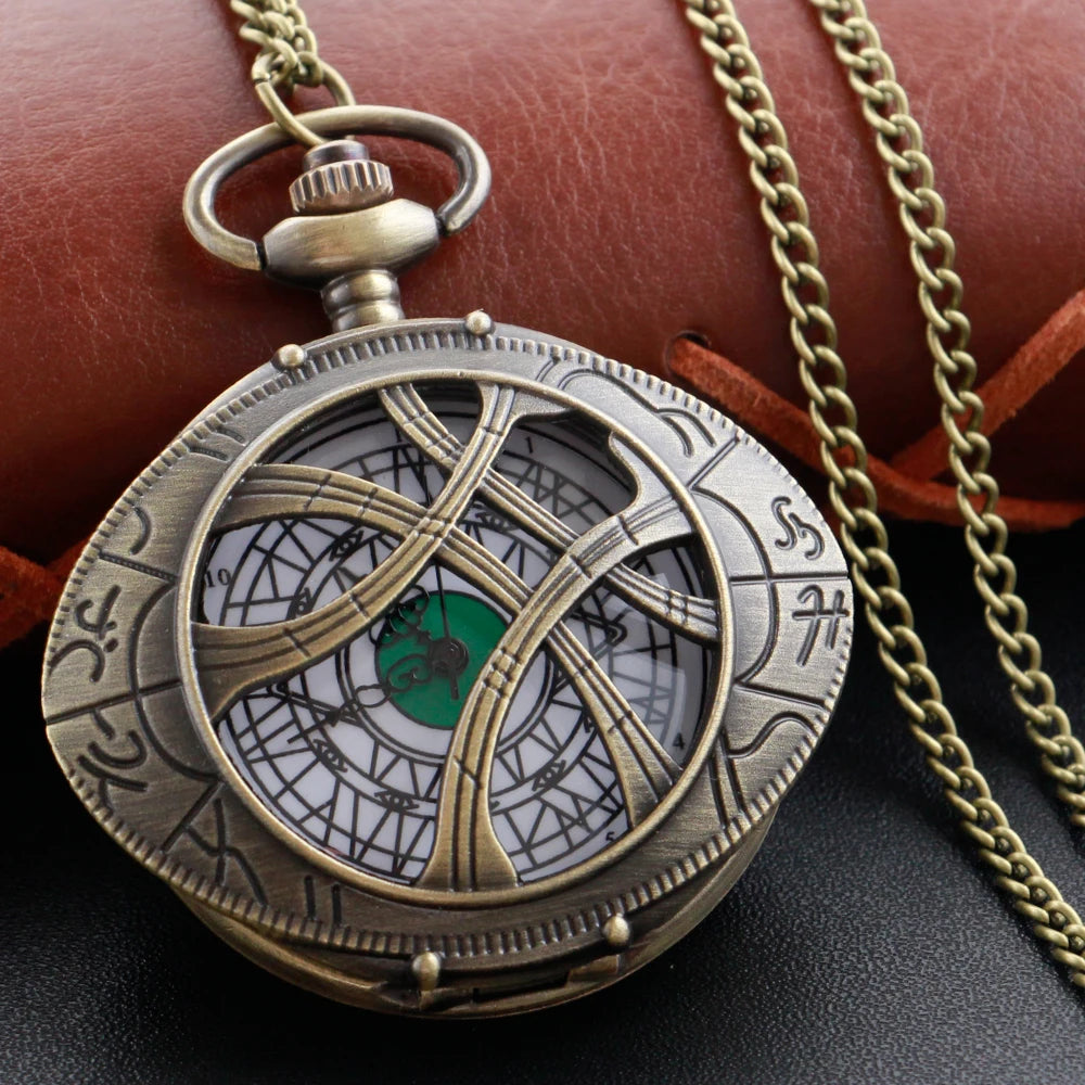 Vintage Bronze Eye Round Case Shape Quartz Pocket Watch Jewelry Pendant Necklace Chain Gifts for Men Women