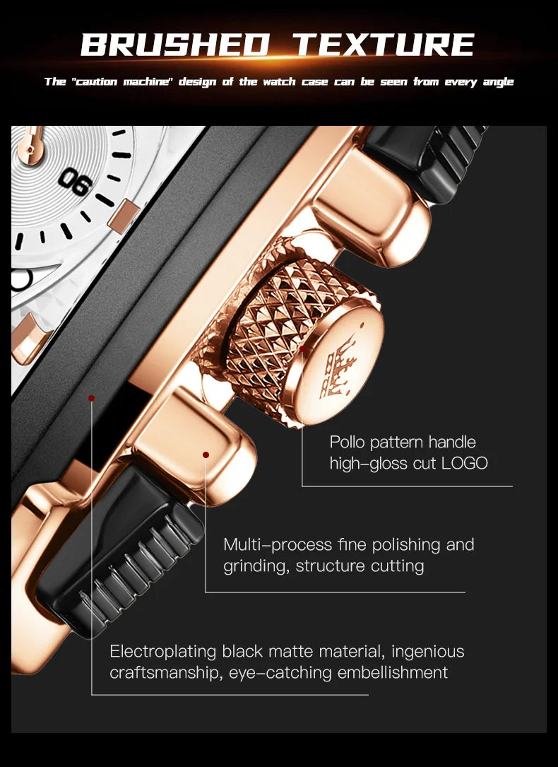 OLEVS Mens Watch Square Quartz Watch Multifunctional Business Watches For Man Waterproof Luminous Box Gift Leather Strap 9919