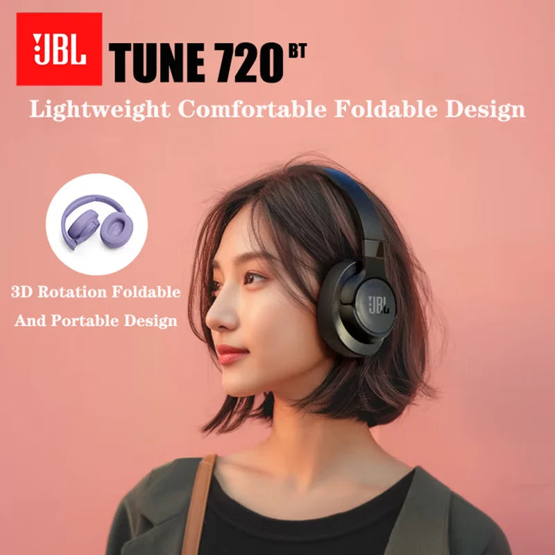 JBL TUNE 720BT Original Authentic Wireless Bluetooth Over-ear Style Headphones Foldable Multi-point Connection for Sports Music