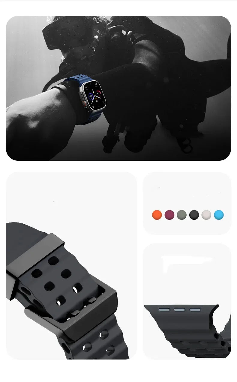 Ocean Silicone+Metal Buckle Strap for Apple Watch Band Ultra 49mm Series 11 10 46mm Band iWatch 9 8 7 45mm 6 5 4 SE 44mm Correa