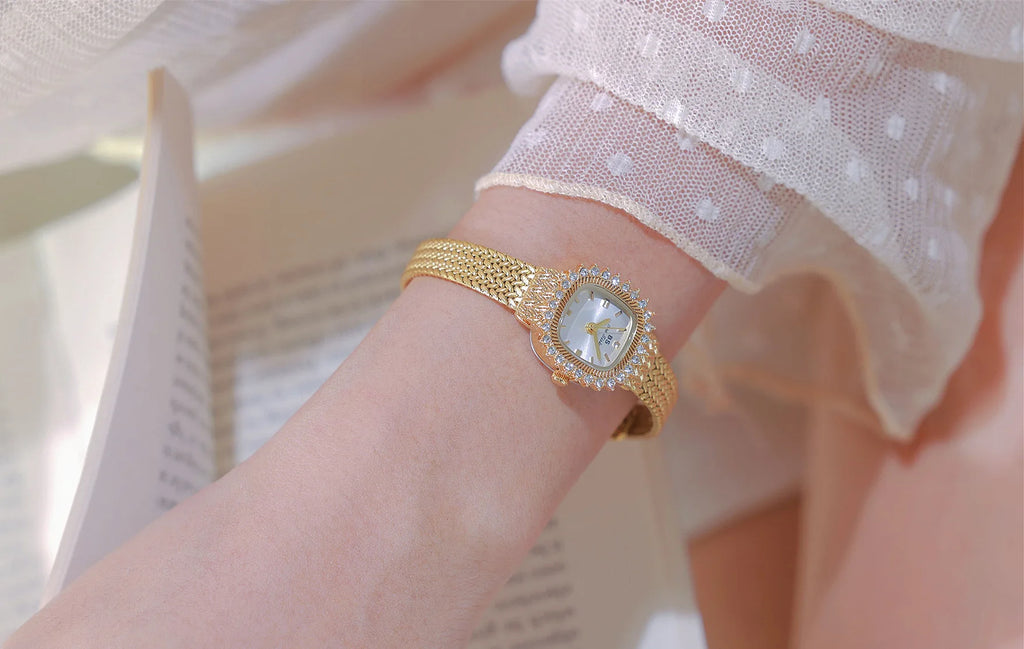 Fashion Brand Luxury Womens Watch With Rhinestones Golden Mesh Diamond Watches Small Ladies Watch For Women Relogios Feminino