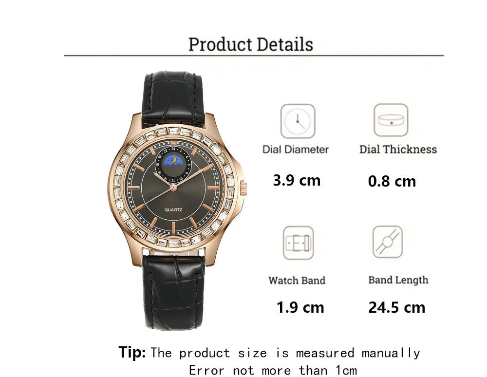 Luxury Large Dial Diamond Ladies Branded Quartz Watch Fashion 2025 Black Leather Women's Simple Dress Clock Gift Watches