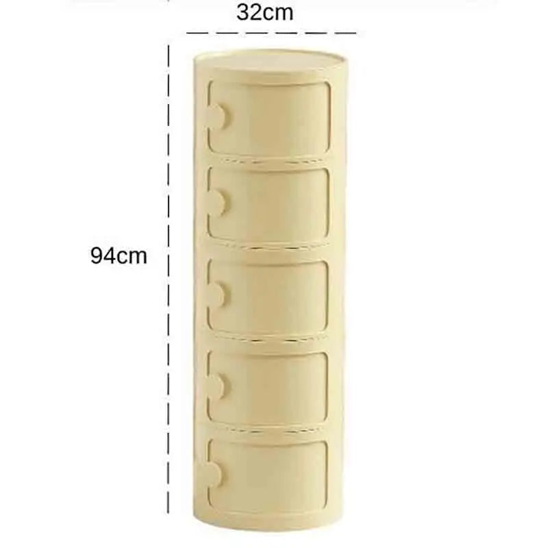 Plastic Round Bedside Nightstand with Drawers Practical Storage Box Cabinet Nightstand Chic Decor for Bedroom Living Room