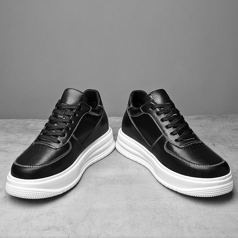British Style Casual Leather Men's Vulcanized Shoes Fashion Low Top Thick Bottom Antiskid Sneakers Genuine Leather Board Shoes
