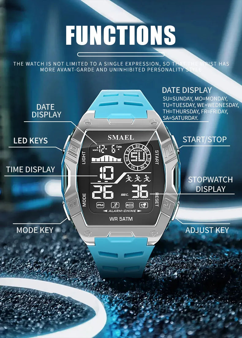 Military Watches Smael relojMen Watch 2025 New 50M Waterproof  Stopwatch Alarm LED Light Digital Watches 8130 Men's Sports Watch