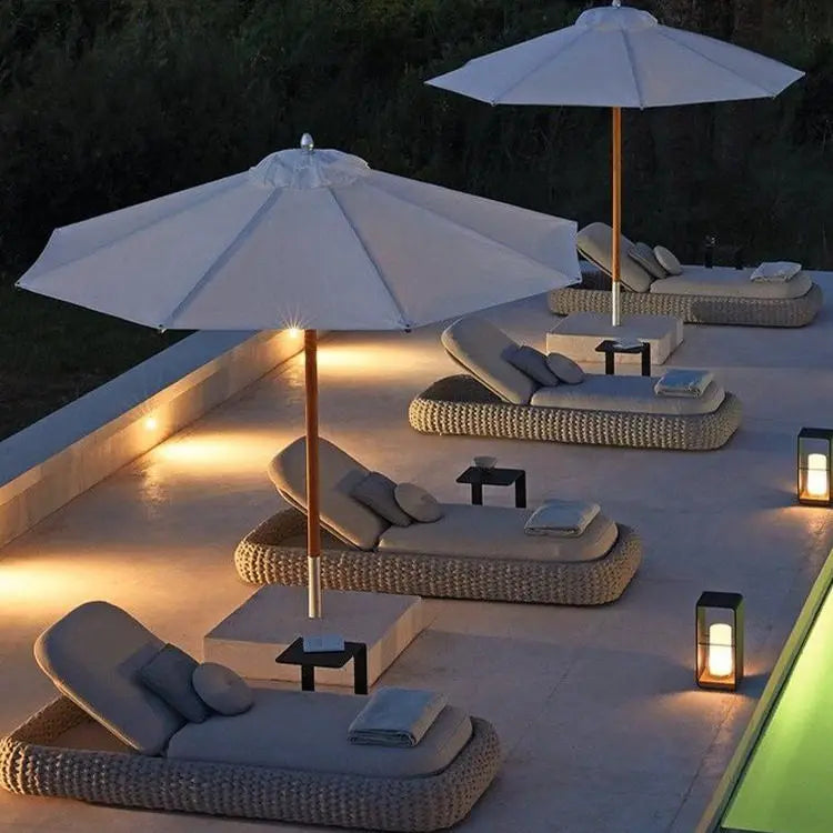 Outdoor Leisure Lounge Bed Courtyard Villa Braided Rope Garden Villa Pool Outdoor Rattan Lazy Single Bed Furniture