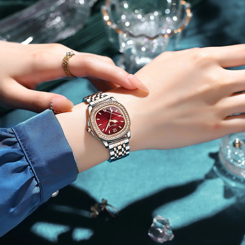 CHENXI Luxury Elegant Watches For Woman Fashion Diamond Dial Quartz Watch Ladies Rose Gold Wristwatch Waterproof Luminous
