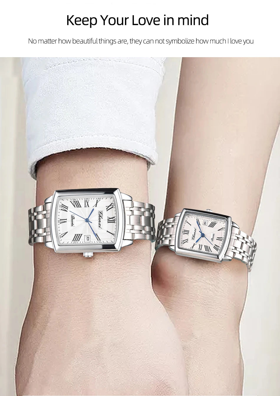 CHENXI Quartz Couple Watches Fashion Casual Rectangle Dial Alloy Man Woman Watch Luminous Calendar Couples Watch