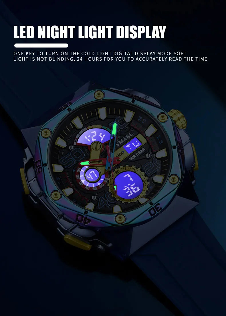 SMAEL Men's Sport Digital LED Watch Dual Time Stopwatch Alarm Clock 50M Waterproof 8113 Wristwatch Sports Army Military Watches