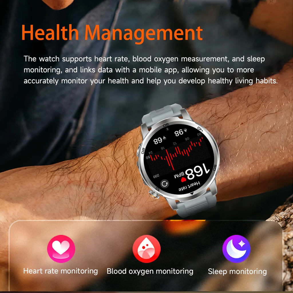 2026 New Outdoor Military Smart Watch For Men 1.85" AMOLED 1000mAh Battery IP69K Swim Flashlight Heart Rate Wireless Call Watchs