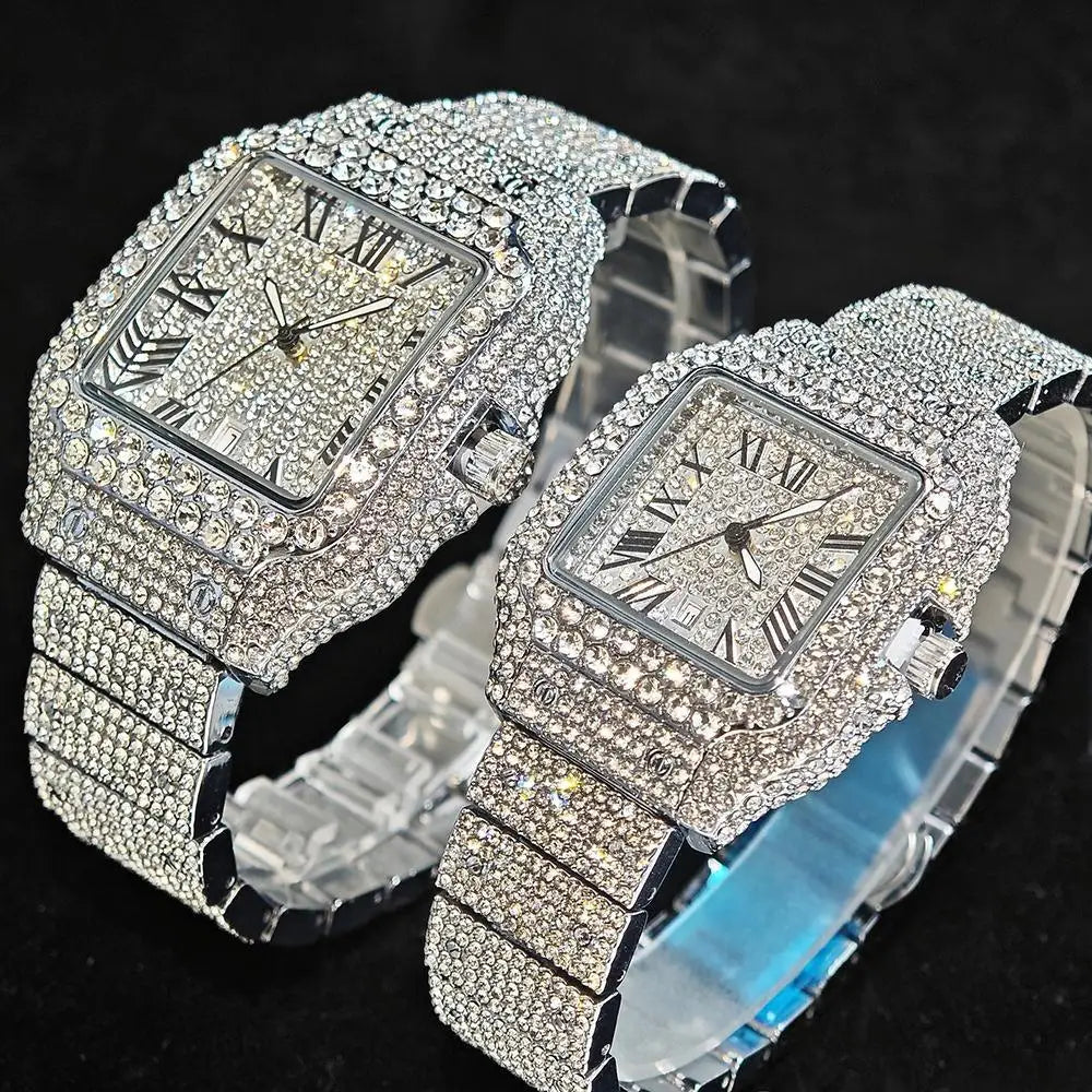 UNIGUET Luxury Ice Watch for Men Women Fashion Hip Hop Full Diamond Square Couple Wristwatch Gift 2026 Hor Sale