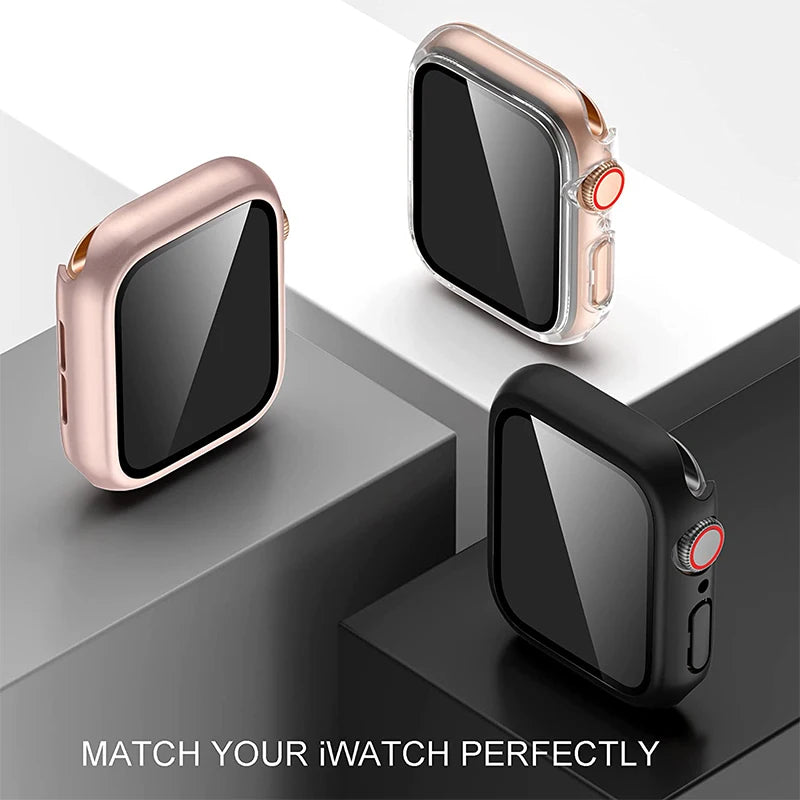 Glass+Cover For Apple Watch case 11 10 9 8 7 6 SE 5 Accessorie Screen Protector Apple iWatch serie 44mm 40mm 41mm 45mm 42mm 46mm