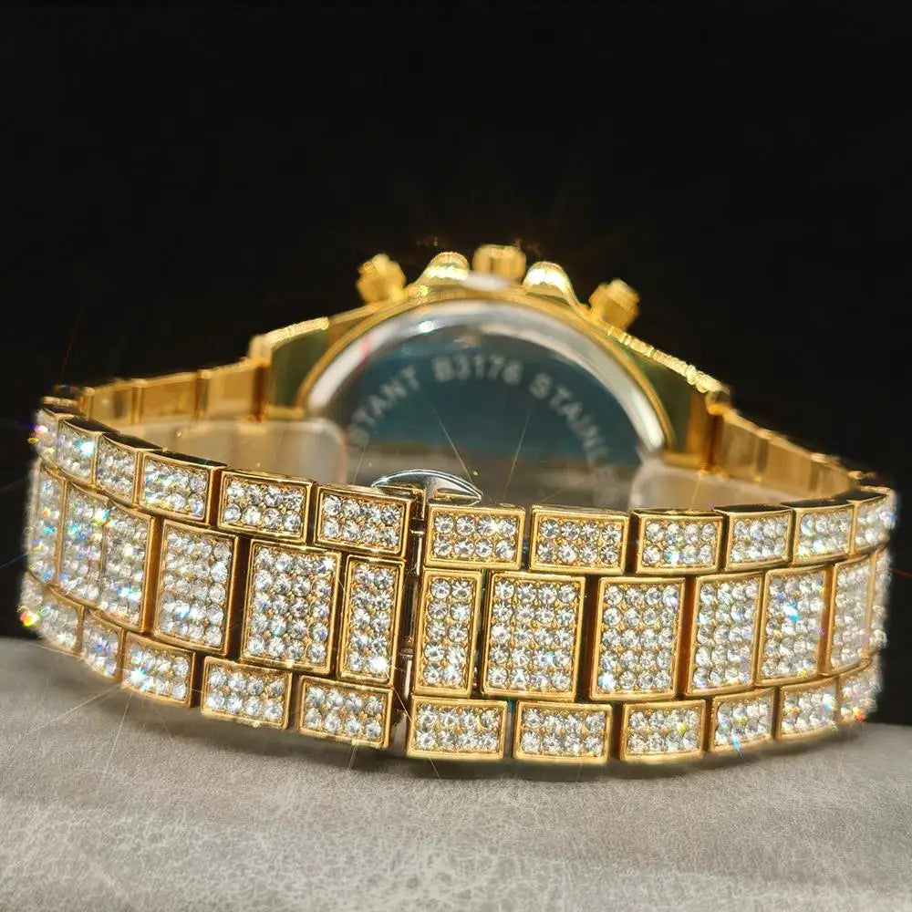Hot Sell Fashion Gold Watch For Men Brand UNIGUET Hip Hop Rainbow Diamond shiny Jewelry Quartz Wristwatch Male Dropshipping