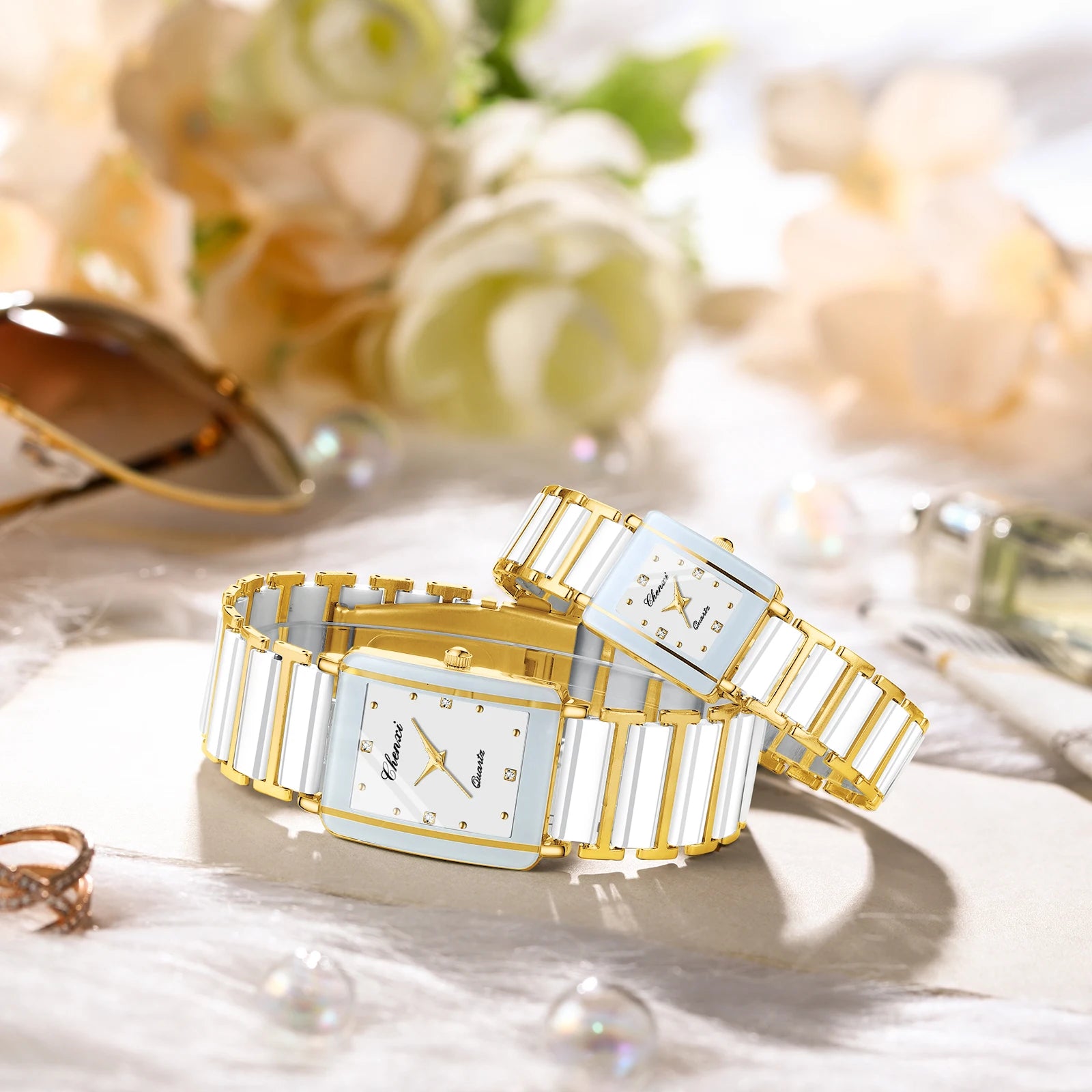 CHENXI Luxury Couple Watch High Quality Fashion Crystal Rectangular Dial Quartz Watch Men Women Valentine'S Day Wedding Gift
