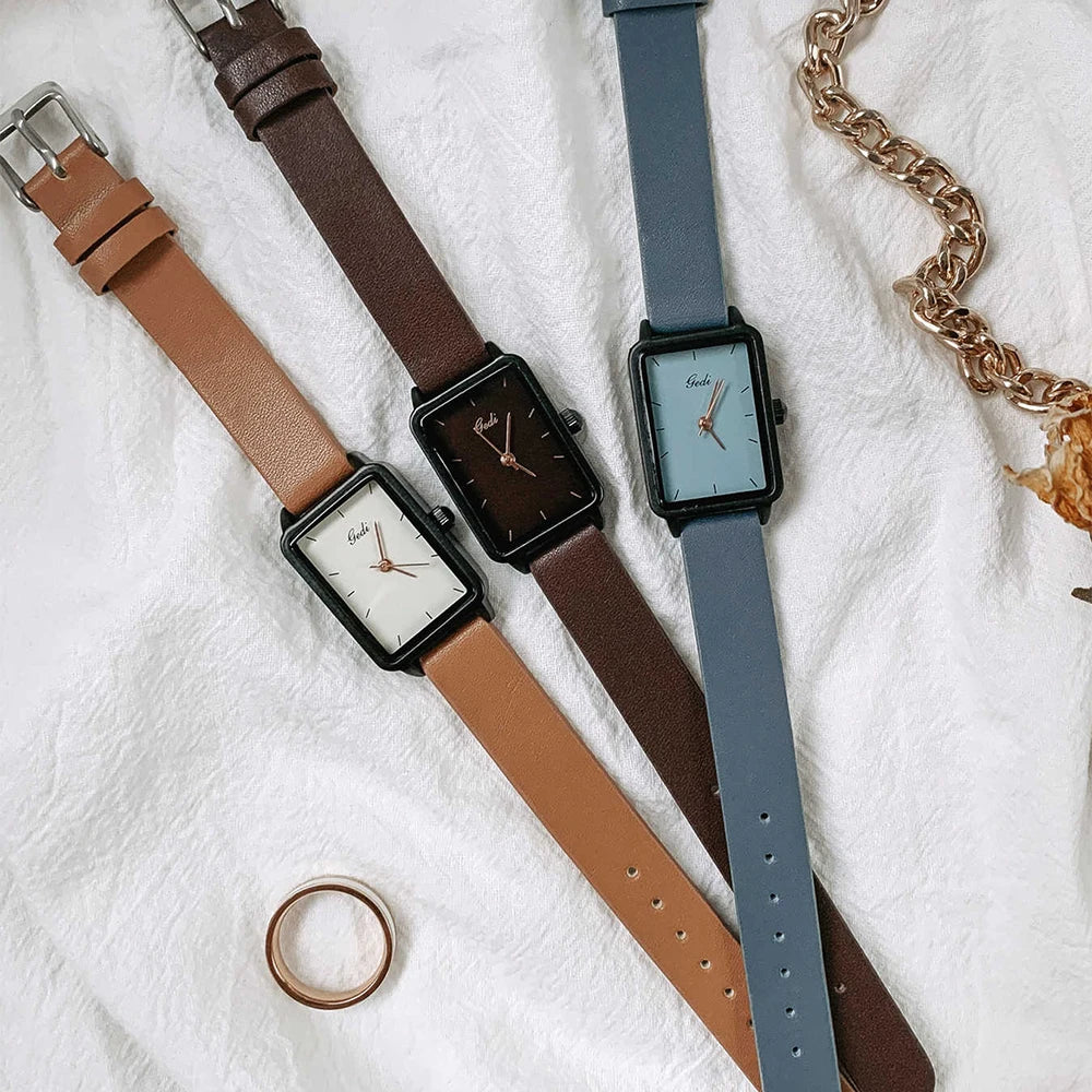GEDI Watches for Woman Vintage Niche Elegant Waterproof Leather Watches Ladies Quartz Square Women's Wristwatches