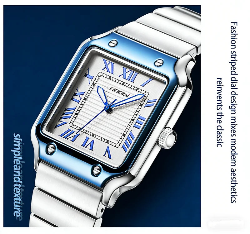Square Quartz Watch Men Stainless Steel Waterproof Business Wristwatch Male Clock Relogio Masculino