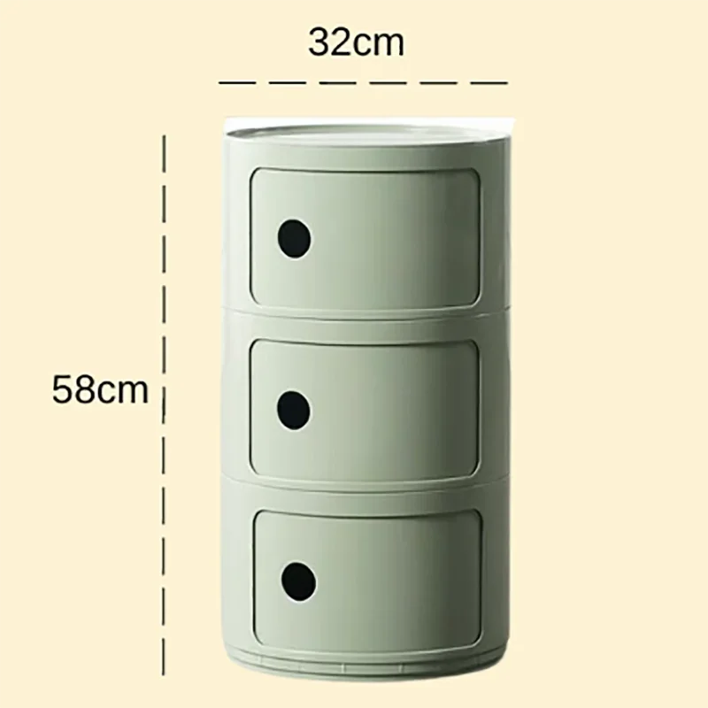 Plastic Round Bedside Nightstand with Drawers Practical Storage Box Cabinet Nightstand Chic Decor for Bedroom Living Room