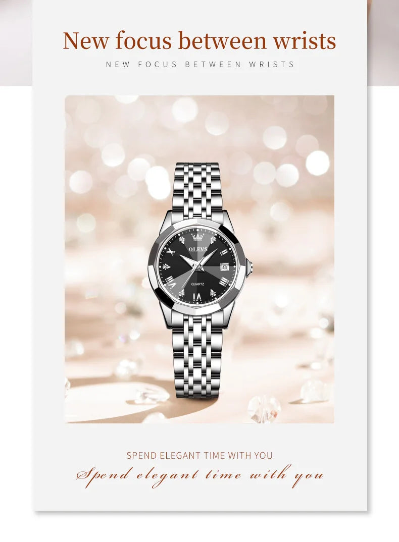 OLEVS 9931 Elegant Fashion Women's Watches Luxury Brand Original Quartz Watch forLadies Waterproof Stainless Steel Luminous Date