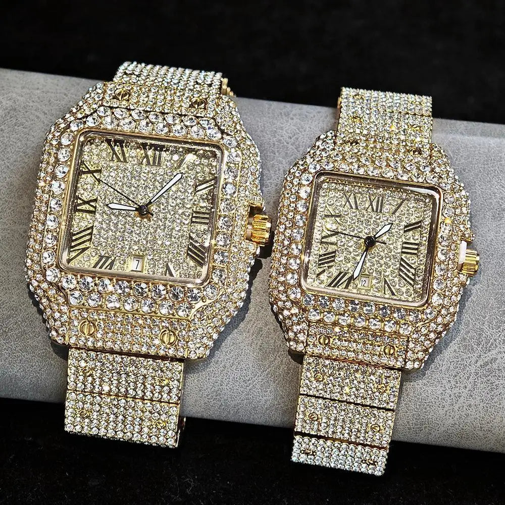 UNIGUET Luxury Ice Watch for Men Women Fashion Hip Hop Full Diamond Square Couple Wristwatch Gift 2026 Hor Sale
