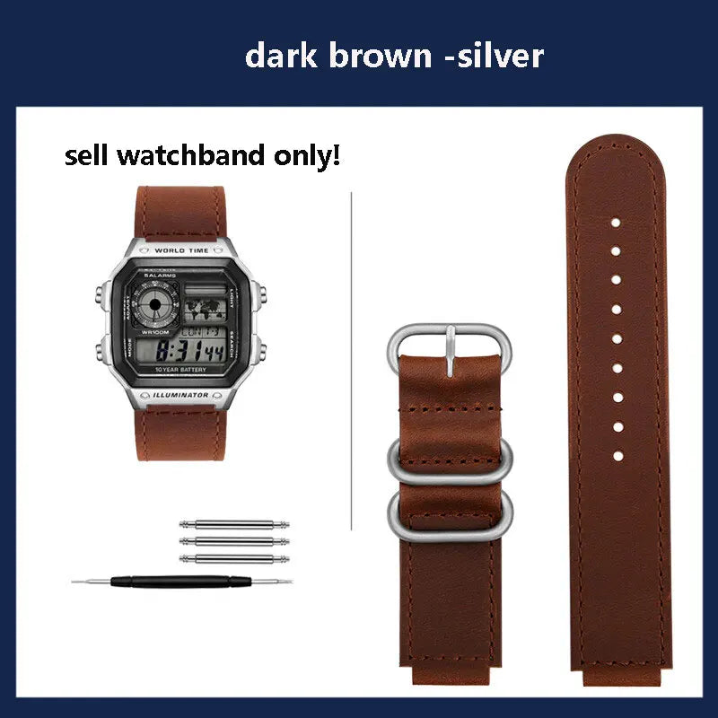 18mm cowhide Watchband for Casio small square strap AE1200/AE-1300/1500 F-108/W-218  A158/A168 vintage cowhide strap  bracelet