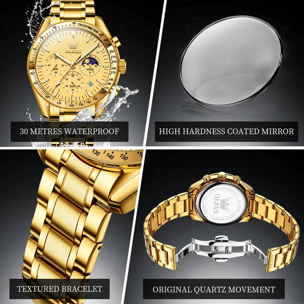 OLEVS 3618 Mens Watch Original Brand Waterproof Luminous Quartz Wristwatch Watch For Man  Multifunctional Chronograph With Box