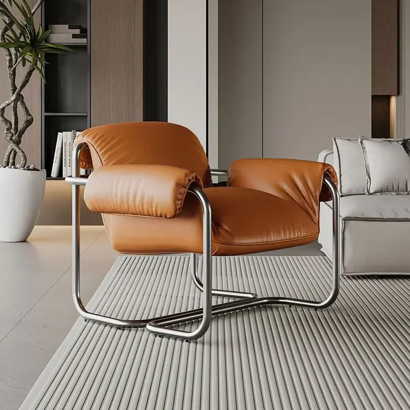 Nordic Dining Chair,leisure Chair,light Luxury Armchairs,designer Stainless Steel Minimalist Reading Chairs, Balcony Lazy Chairs
