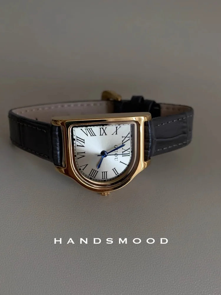 Women Quartz Watch Unique Design Reloj Vintage Black Brown Leather Strap Clock Ladies Simple Fashion Orologio Girls Wristwatch