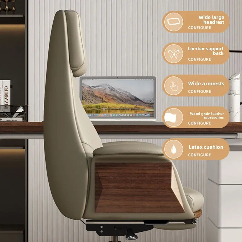High end boss chair, genuine leather office chair, CEO computer, ergonomic, sedentary, swivel chair that can be reclined