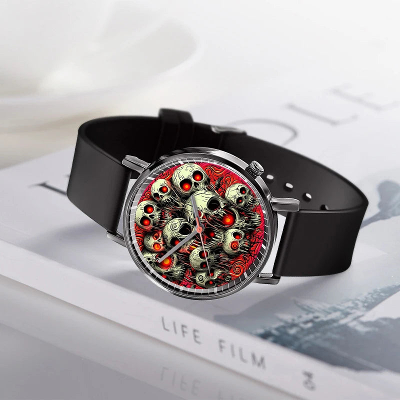 Women's Quartz Watch Fashion Simple Halloween Skull Style Design Watches Casual Black Silicone Men's Clock Gift Wristwatch