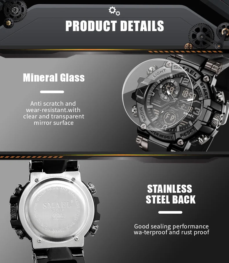 2025 SMAEL Sports Watches Men LED Watches New 50m Waterproof Digital Watches 8110 Shockproof Sports Watches for Men Electrionic