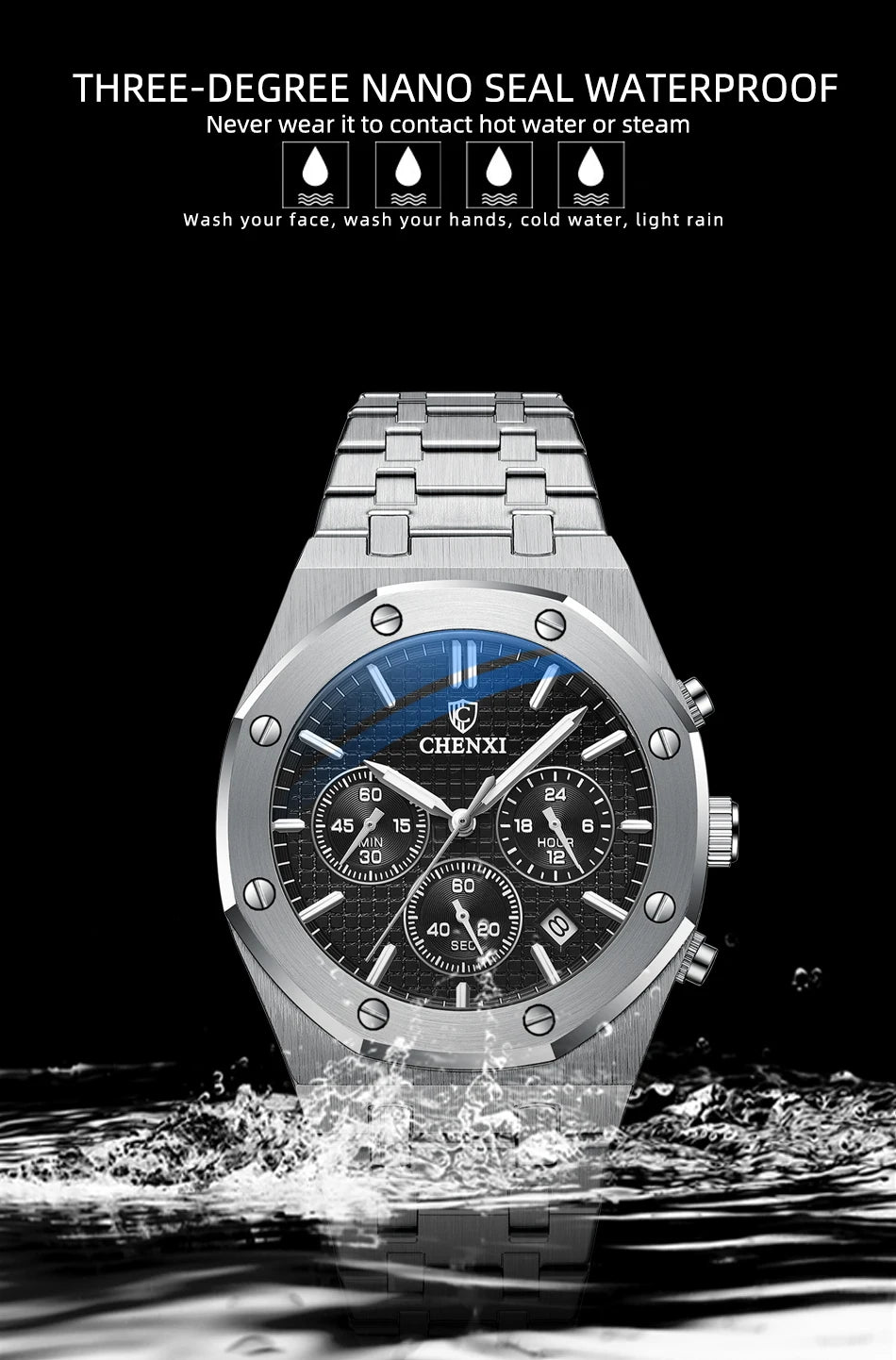 Luxury Business CHENXI Man Watch High Quality Chronograph Moon Phase Quartz Watches Original Waterproof Clock Male New 2025