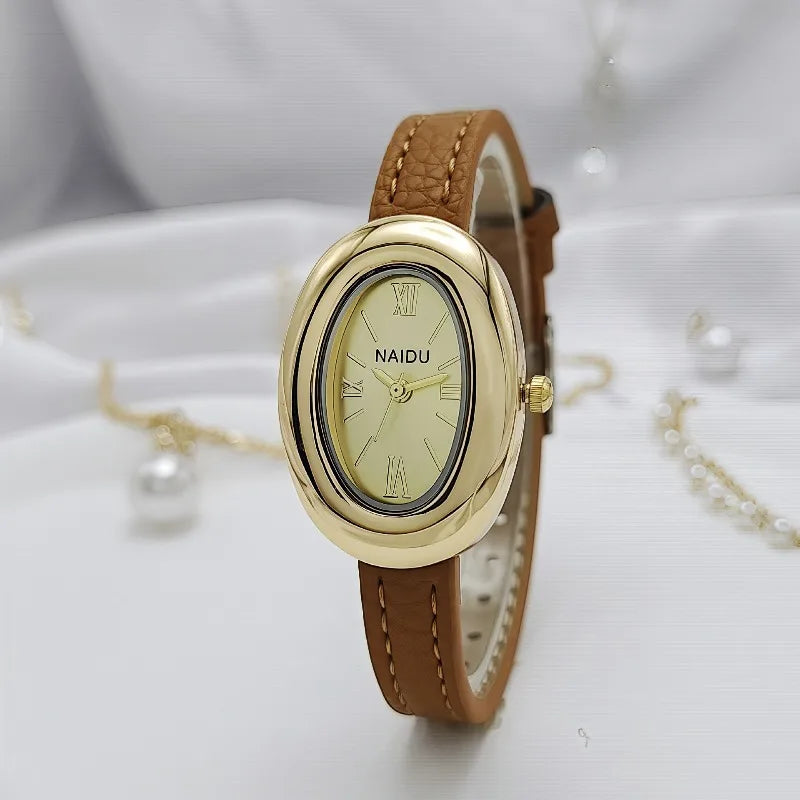 Luxury Pigeon Egg Dial Women's Quartz Watch Vintage Leather Strap Wristwatches Gift Clock Dropshipping Reloj Mujer Montre Femme