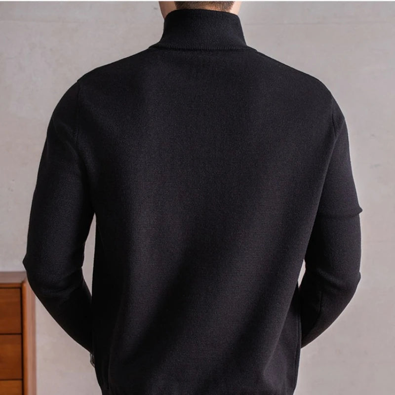 Old Money Style Men's Semi-High Neck Henley Sweater 4.6% Wool Blend Anti-Pilling Knit  Korean Casual Daily Wear
