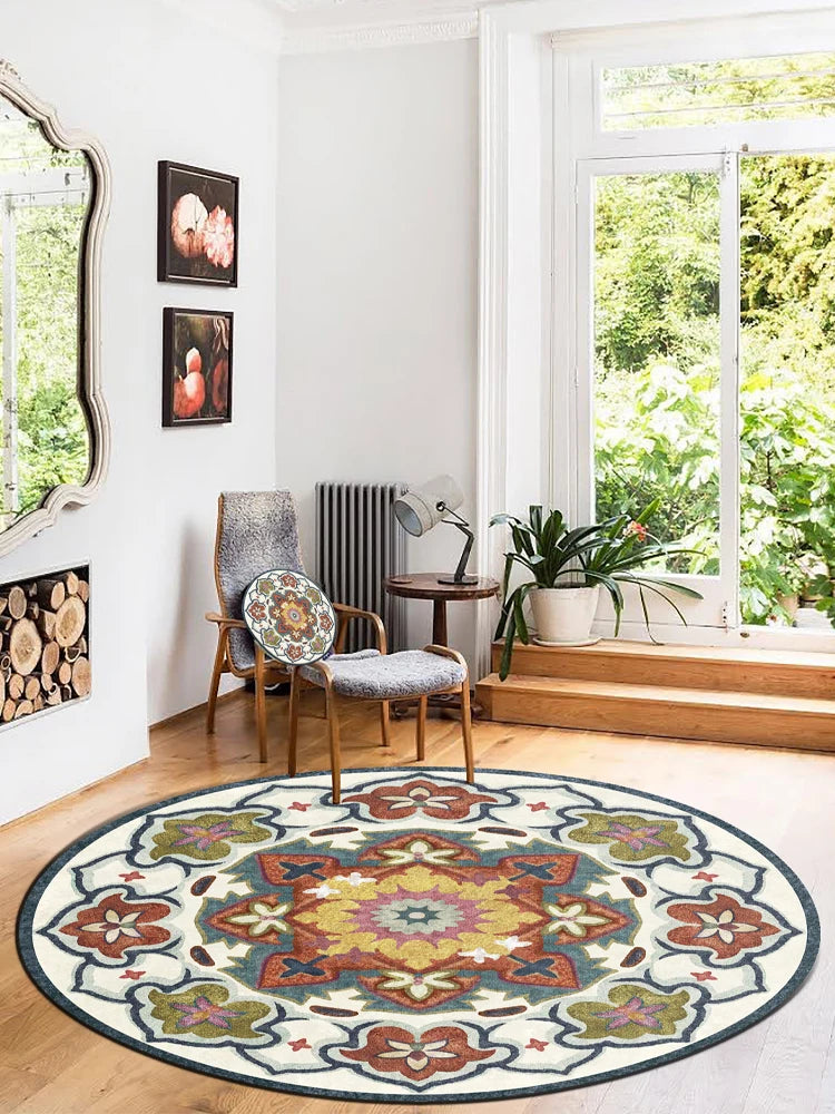 Moroccan Style Living Room Decoration Round Carpet Large Area Rugs for Bedroom Home Rocking Chair Floor Mat Washable Lounge Rug