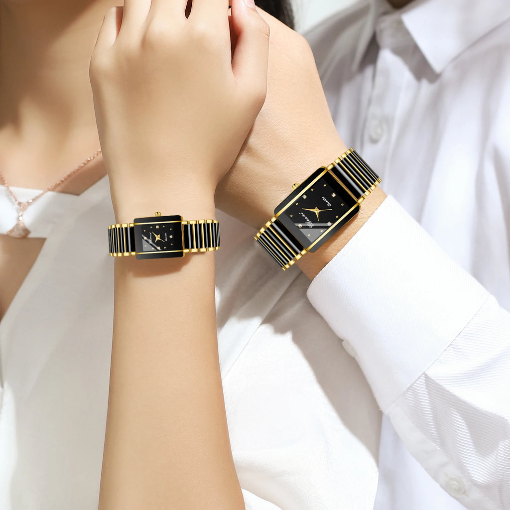 CHENXI Luxury Couple Watch High Quality Fashion Crystal Rectangular Dial Quartz Watch Men Women Valentine'S Day Wedding Gift