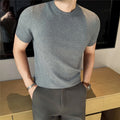 High-quality Men's Short-sleeve Knitted Sweater T-shirt O-Neck Solid Color Men Pullover T Shirts Slim Fit Stretch Undershirt Top