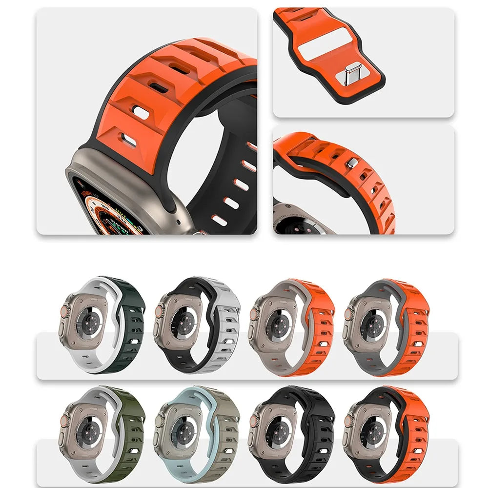Sports Silicone Band for Apple Watch Strap 46mm 42mm 49mm 44mm 40 45mm Two-tone Watchband for iWatch 11 10 9 8 7 6 5 4 SE Ultra