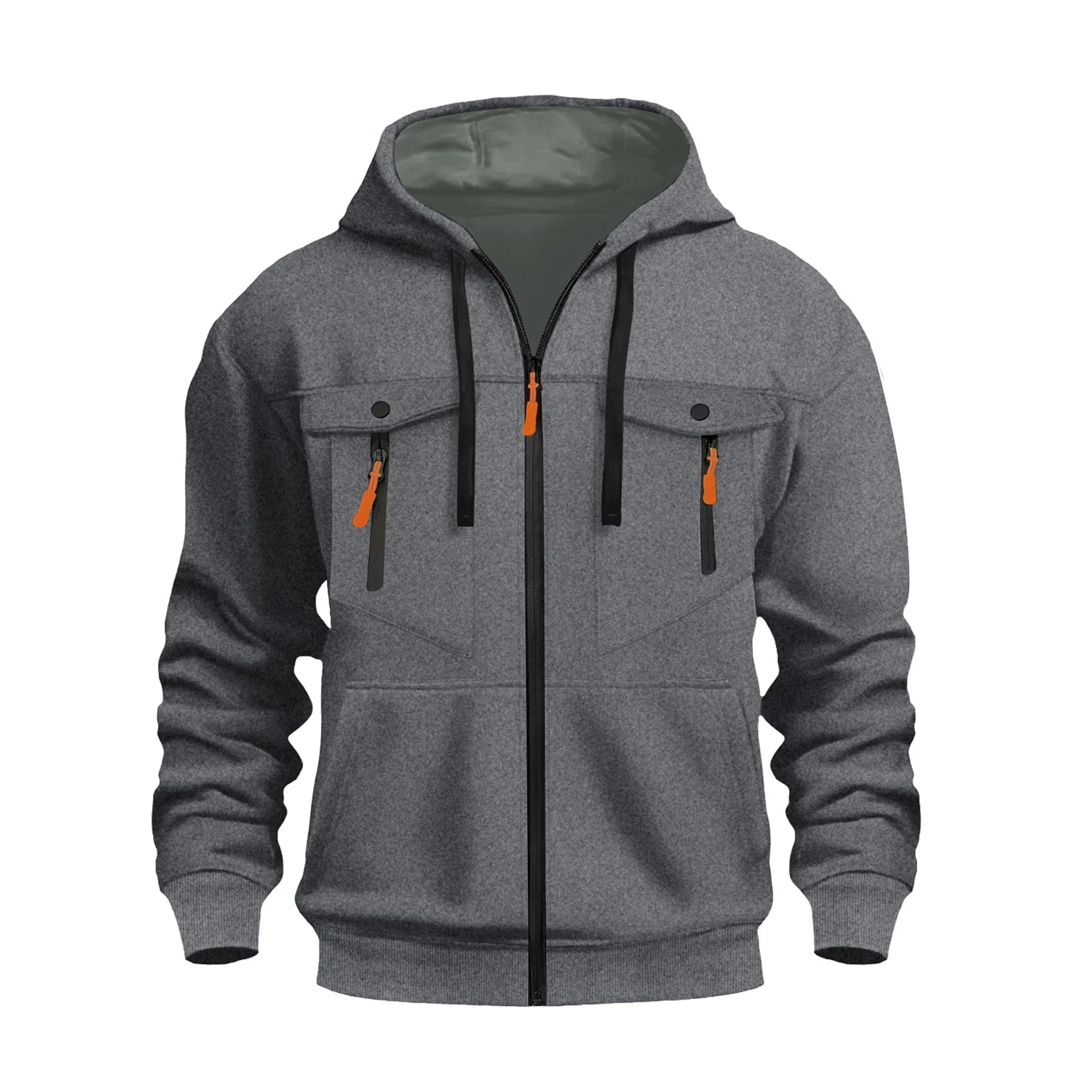 Autumn Winter Hoodies Men Zipper Patchwork Warm Fleece Sweatshirts Multi Pockets Male Fashion Hooded Jacket Thick Outdoor Hoodie