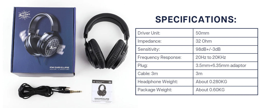 Linsoul Kiwi Ears Ellipse Studio-Grade Dynamic Driver Headphones with Comfortable Design and Dtachable Cable Design