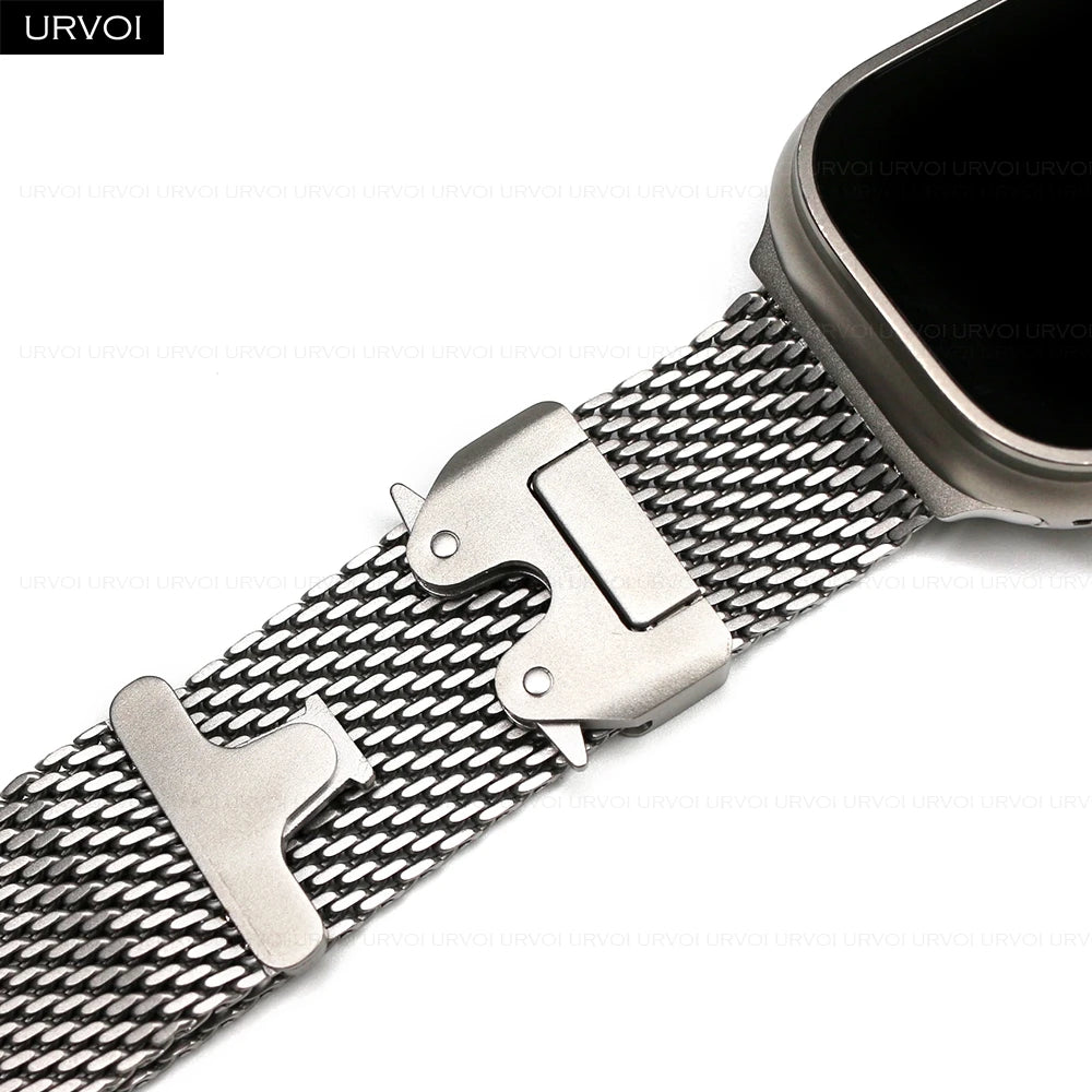 URVOI Band for Apple Watch Ultra 3 2 Series 11 10 9 8 SE stainless steel mesh strap for iWatch secure parachute buckle 46 49mm