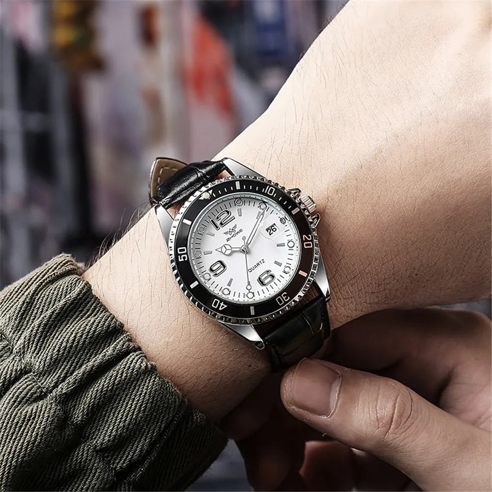 Men Black luxury Brand Sport Calendar Quartz Watch Stylish Silver Stainless Steel Strap Business Men's Clock Wristwatches