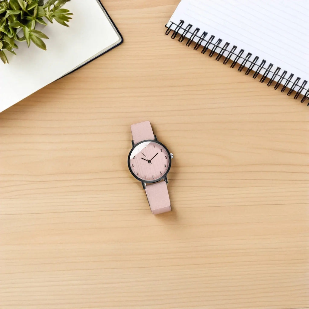 Quartz Wrist Watch for Women Simple Classic Design Wood Pattern Dial Precise Movement Stylish Strap Fashionable Everyday