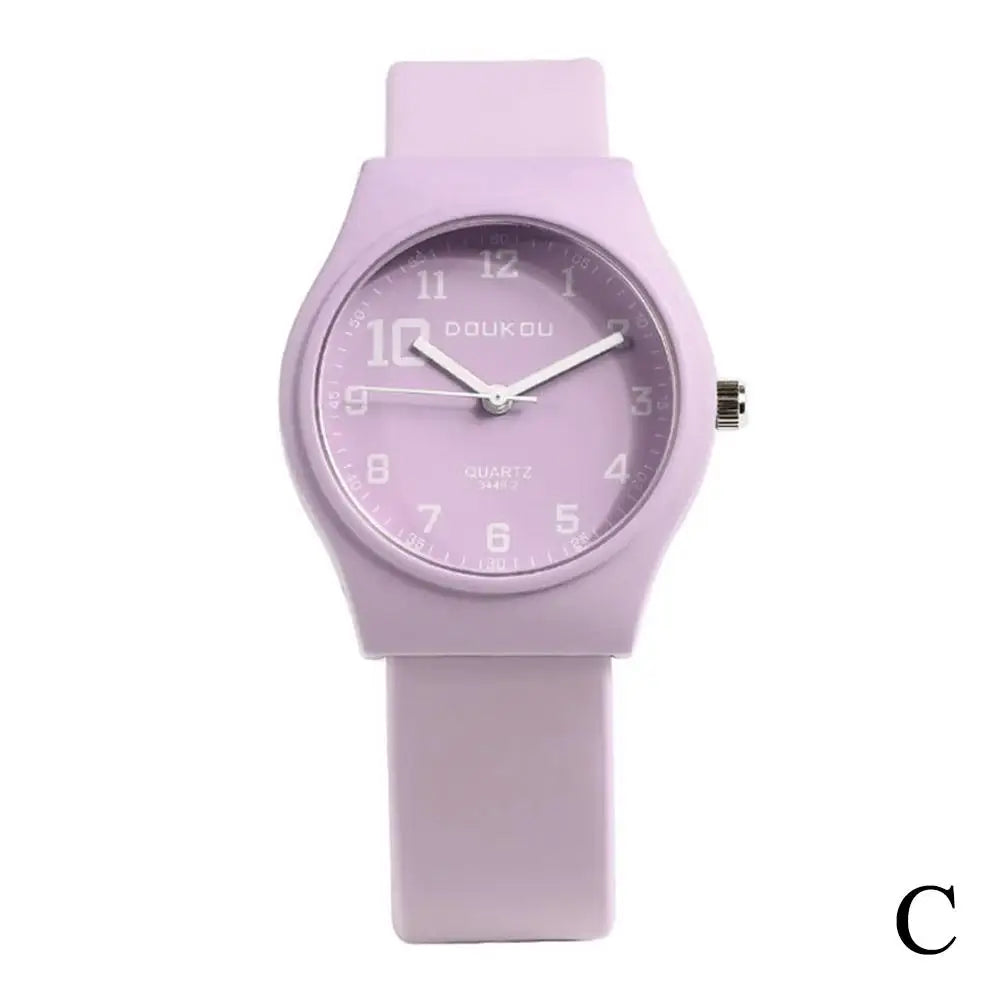 Summer Candy Colors Watch Korean Women Circular Quartz Watches Trendy Ladies PU Leather Watch Luxury Simple Wristwatch Clock