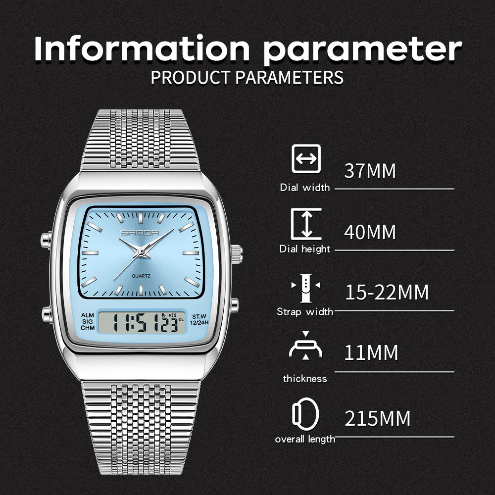 SANDA Outdoor Dual Display Men's Watch Luminous Waterproof TPU Strap Large Dial Chronograph Calendar Sports Wristwatch